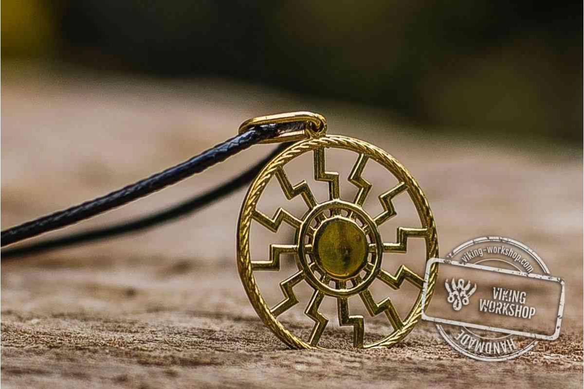 Black Sun Symbol Pendant 14K Gold Viking Jewelry