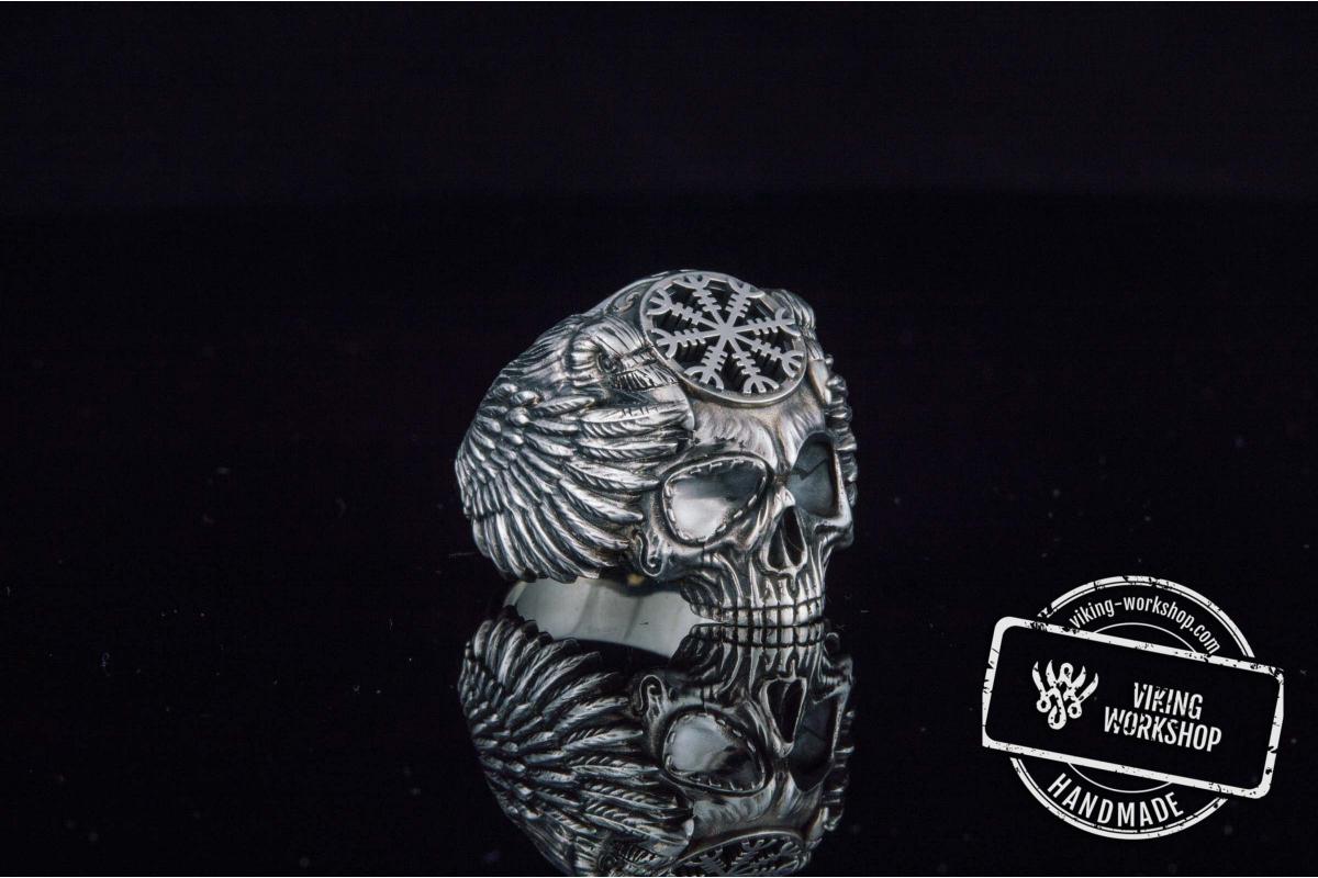 Odin Ring with Helm of Awe Symbol Ring Sterling Silver Unique Handmade Jewelry