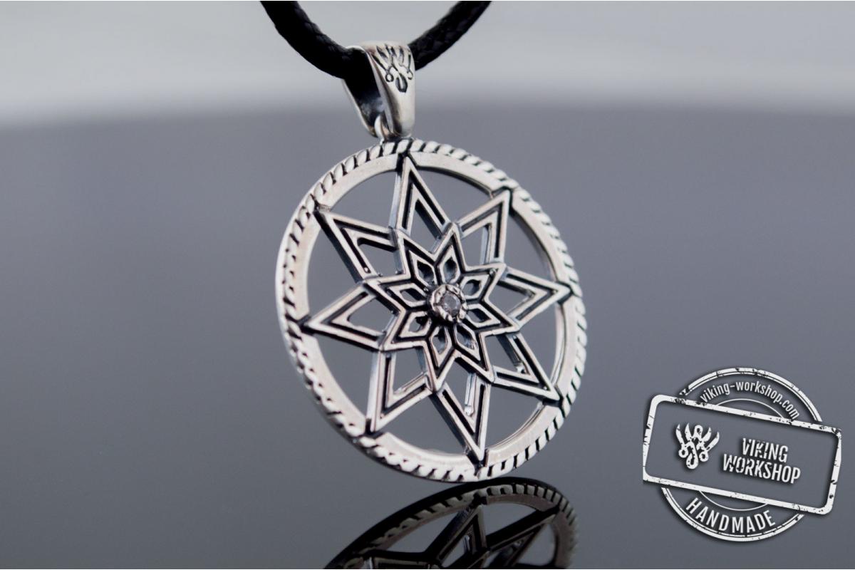 Pendant with Star Symbol and Cubic Zirconia Sterling Silver Handmade Jewelry