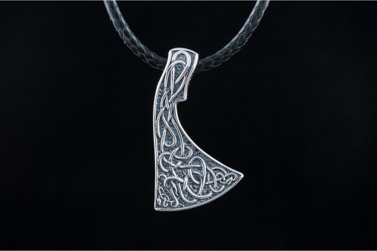 Viking Axe Pendant Urnes Style Sterling Silver Norse Jewelry