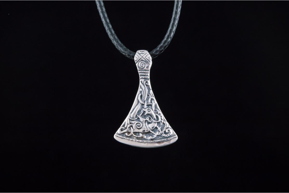Viking Axe Small Sterling Silver Pendant with Ornament from Mammen Village