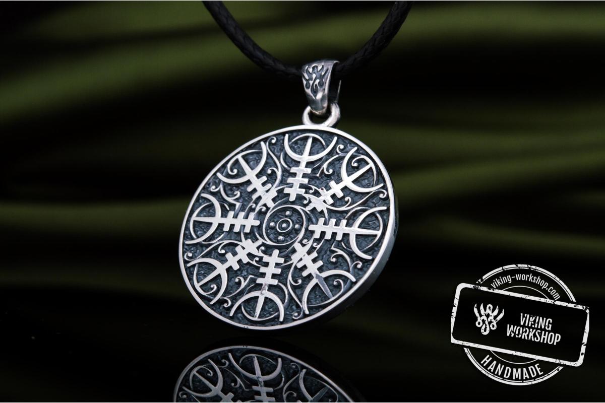 Viking Pendant with Helm of Awe Symbol Sterling Silver Norse Jewelry