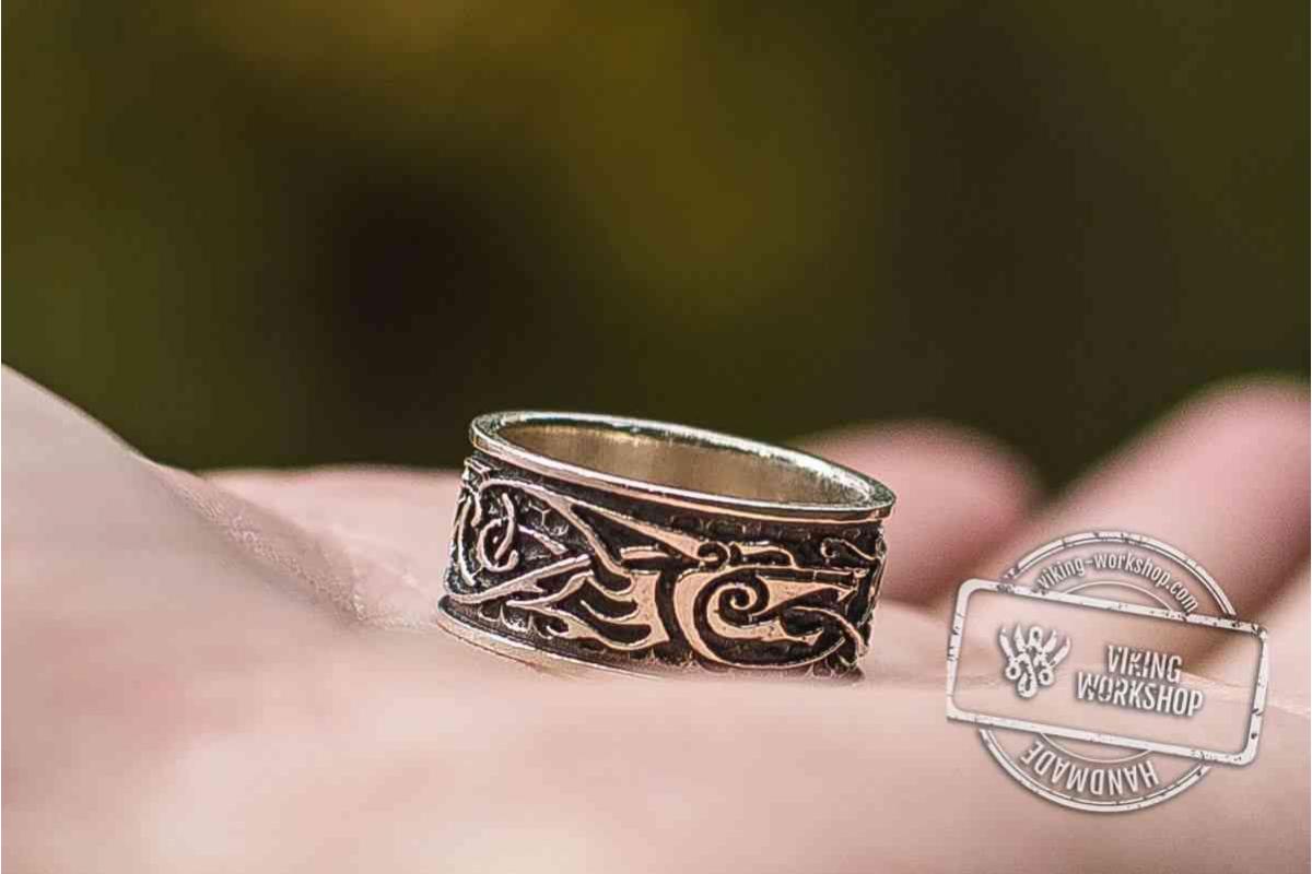 Wolf Ornament Ring Handmade Sterling Silver Viking Ring