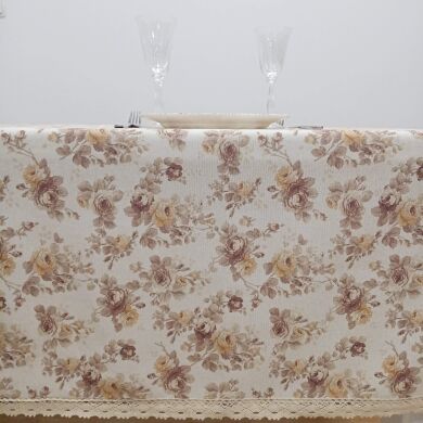 Скатерть хлопковая с кружевом Испания Flores Beige, арт. MG-134257, 140*220 см