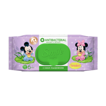 Салфетки влажные Antibacterial педиатр с клапаном, SMILE Baby, 60 шт