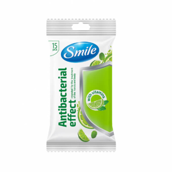 Салфетки влажные Antibacterial Лайм-мята с витаминами, SMILE, 15 шт