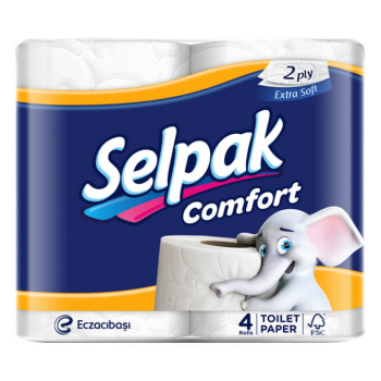 Бумага туалетная Comfort белая, SELPAK, 4 рулана 2-слойная
