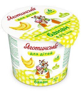 Паста творожная Яготинское для детей банан с 6 месяцев 4.2% 100г