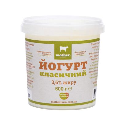 Йогурт классический 3,6% "Mother Farm", 500 гр