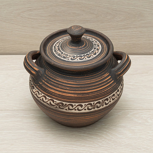 Супник гончарный с ручками, красная глина 2л ангоб триполье