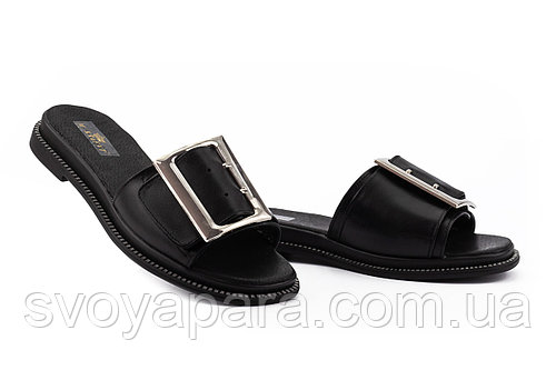 Женские шлепанцы кожаные летние черные Mkrafvt Fashion Ш-28