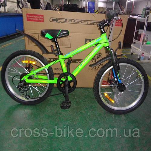 Детский двухколесный горный велосипед Crosser Bright 20 дюймов Алюминиевая рама зеленый