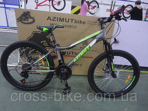 Подростковый спортивный велосипед Azimut Forest 24 рама 12,5 + черно-зеленый