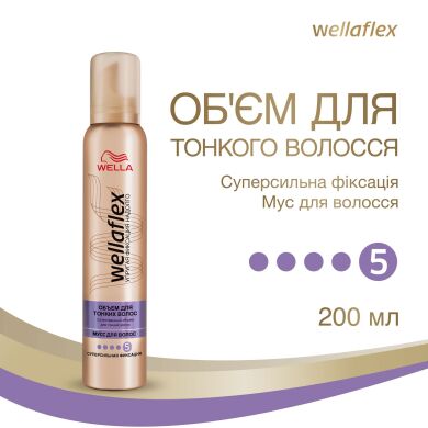 Мусс для укладки WELLAFLEX объем для тонких волос, суперсильная фиксация, 200 мл