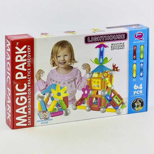 Магнитный конструктор для детей MAGIC PARK. 3D формы. 64 детали. Подсветка. Развитие логики. QF 8617 Е (18)