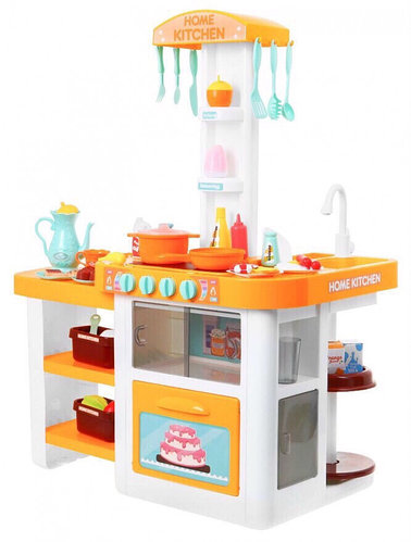 Детская большая кухня Home Kitchen с циркуляцией воды. Много предметов. Звук. Свет. ЖЕЛТАЯ. 889-63-64