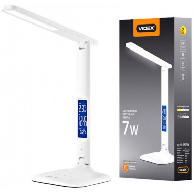 Светодиодная настольная лампа VIDEX VL-TF05W 7W 3000-5500K 220V с регулировкой температуры света, термометром, часами, календарем и будильником