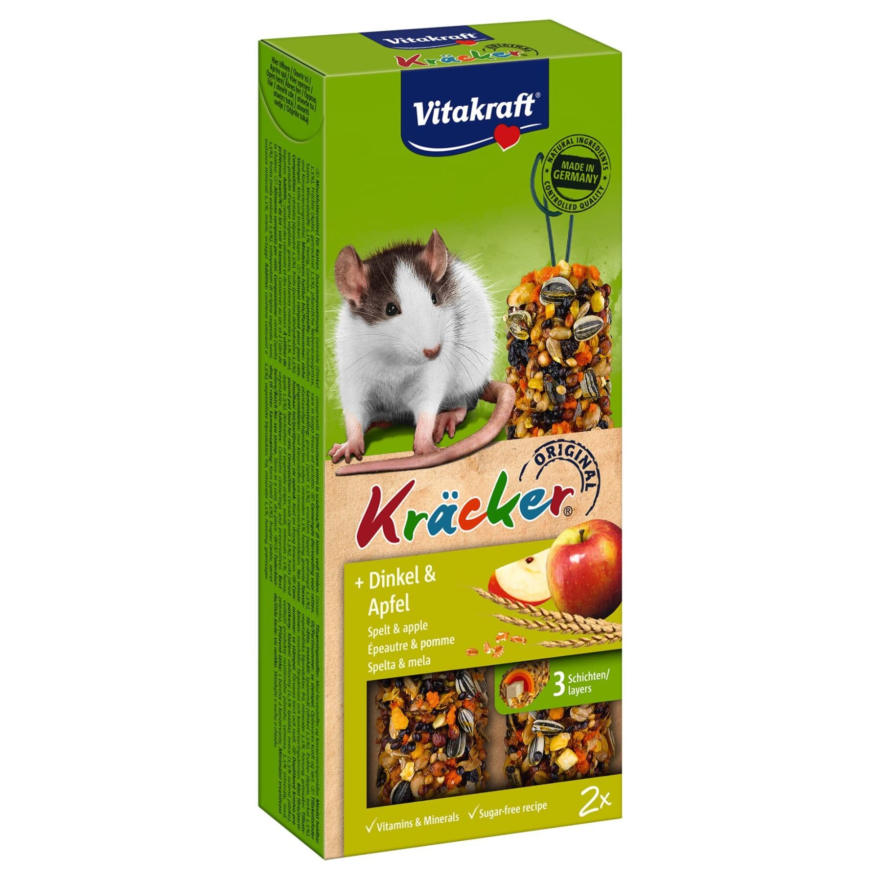 Повседневные лакомства для крыс Vitakraft «Kracker Original + Spelt &amp; Apple» 112 г / 2 шт. (спельта и яблоко)