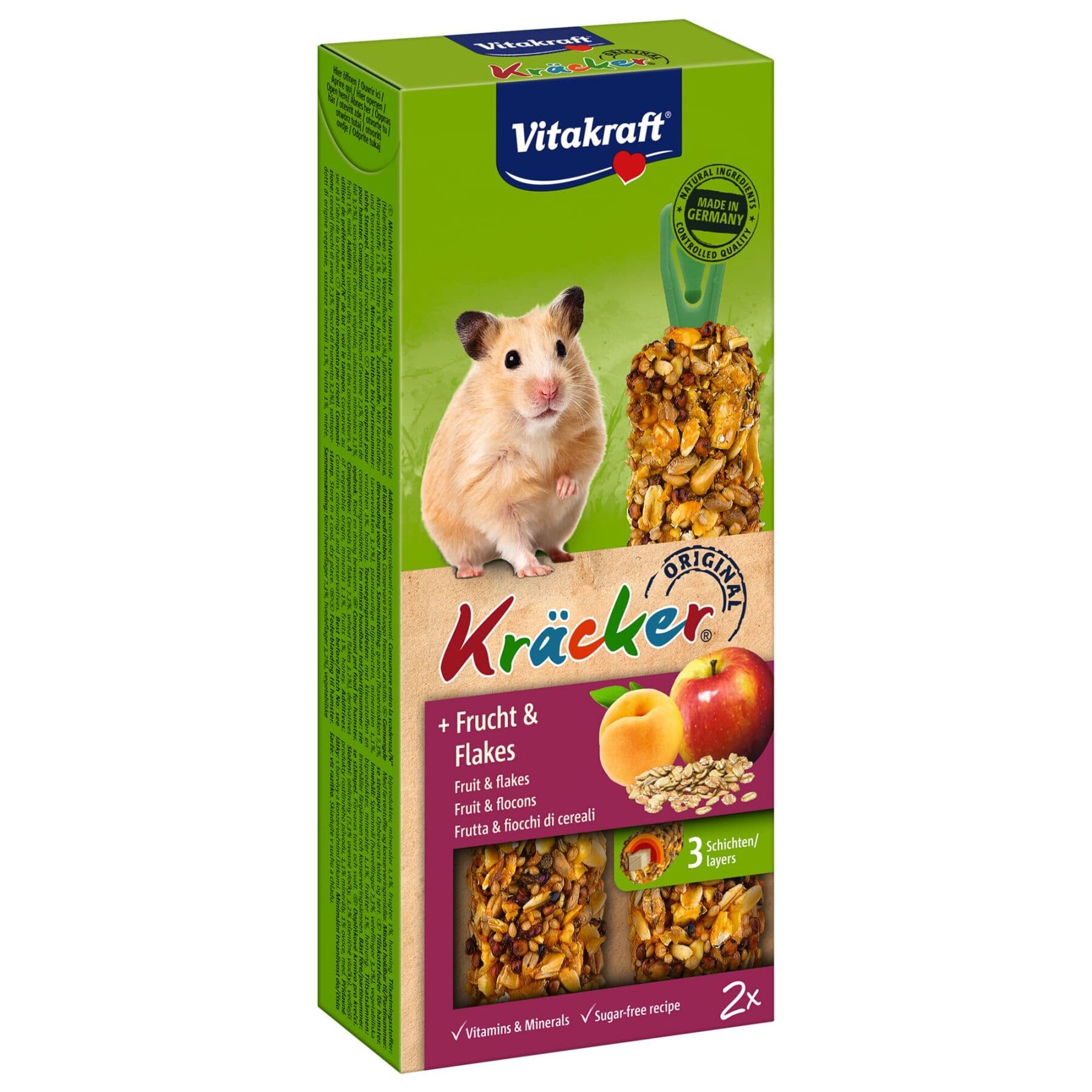 Повседневные лакомства для хомяков Vitakraft «Kracker Original + Frucht &amp; Flakes» 112 г / 2 шт. (фрукты и хлопья)