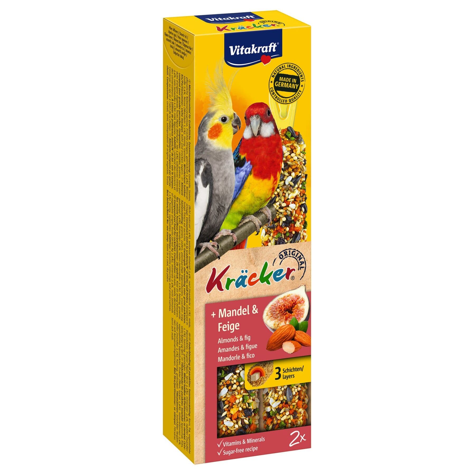 Повседневные лакомства для средних попугаев Vitakraft «Kracker Original + Almonds &amp; Fig» 180 г / 2 шт. (миндаль и рис)