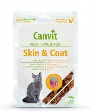 Полувлажные функциональные лакомства Canvit Skin and Coat для красоты, здоровья и блеска шерсти у котов 100г