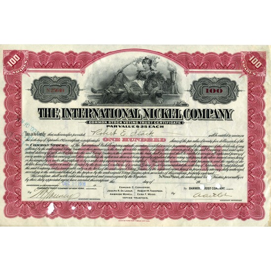 Сертификат на 100 акций горнодобывающей компании, США, 1916 год.