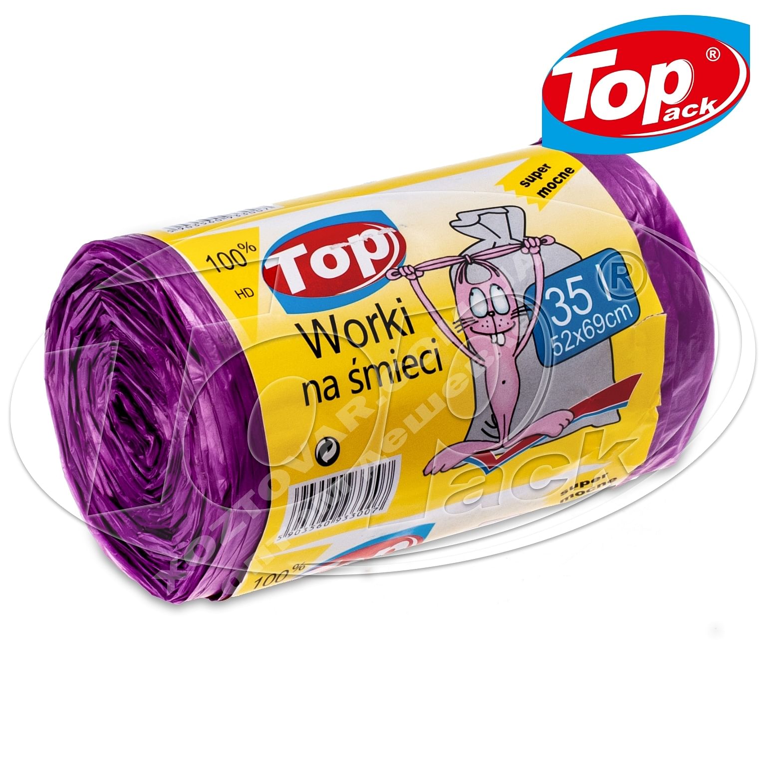 Пакет для мусора MIX 50*60/35л 100шт. (фиолетовый с ушами) Качество! Top pack