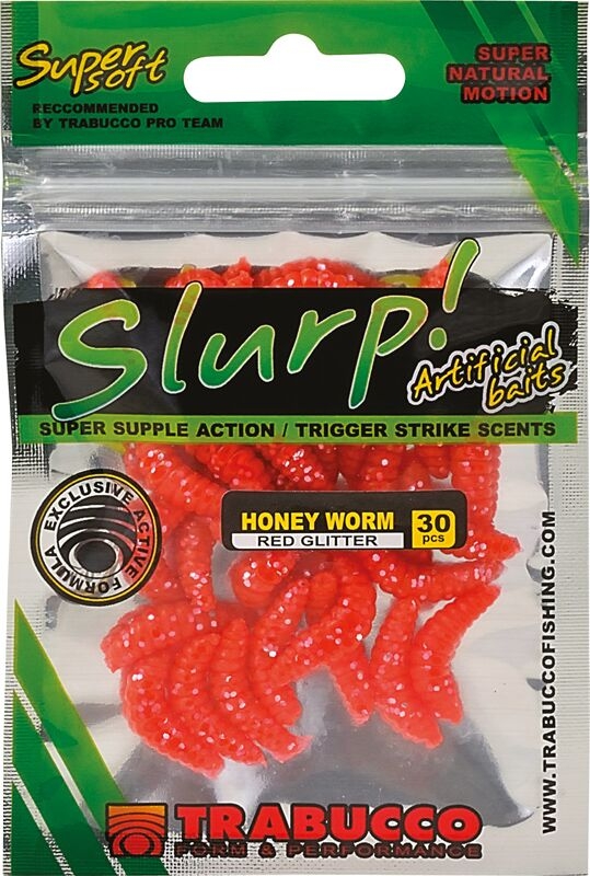 Силиконовая древесная гусеница, личинка жука TRABUCCO Slurp Honey Worm Red Glitter