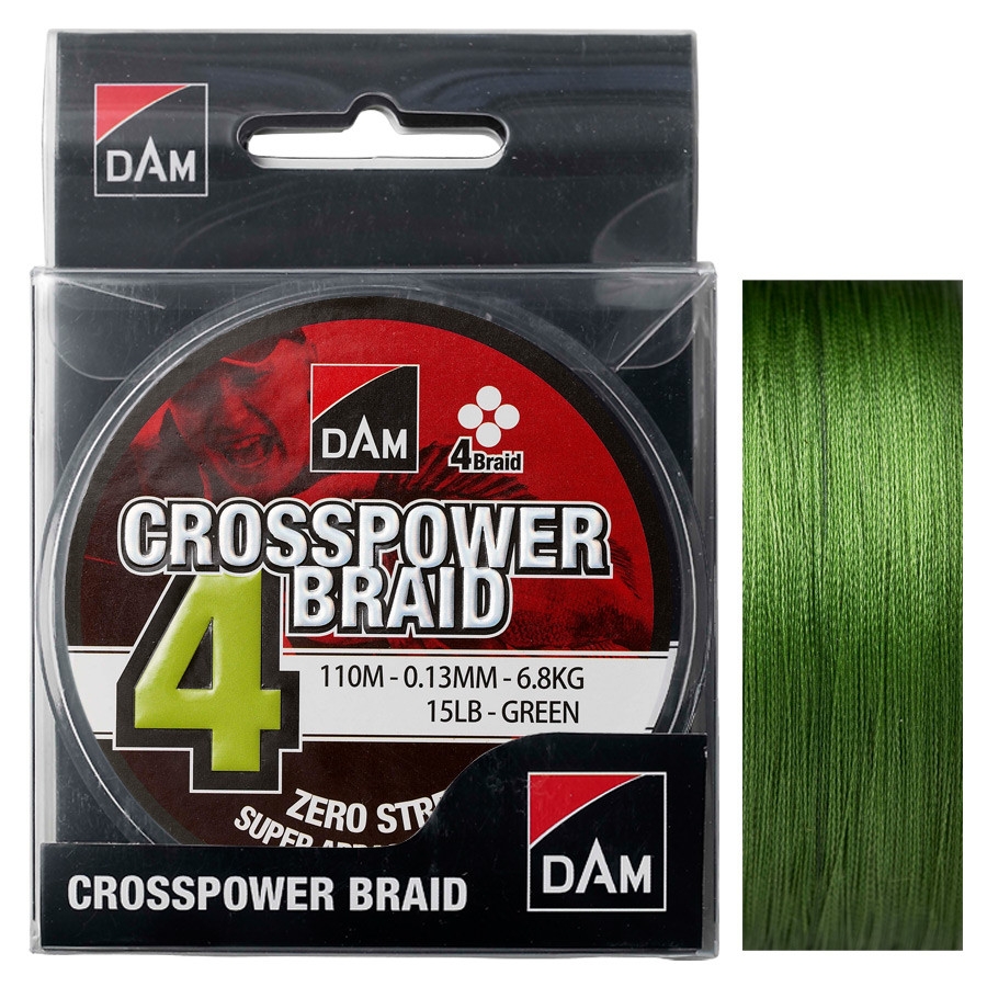 Шнур DAM CROSSPOWER 4-BRAID 110м 0,22мм 11,3кг/25Lb (green) 
