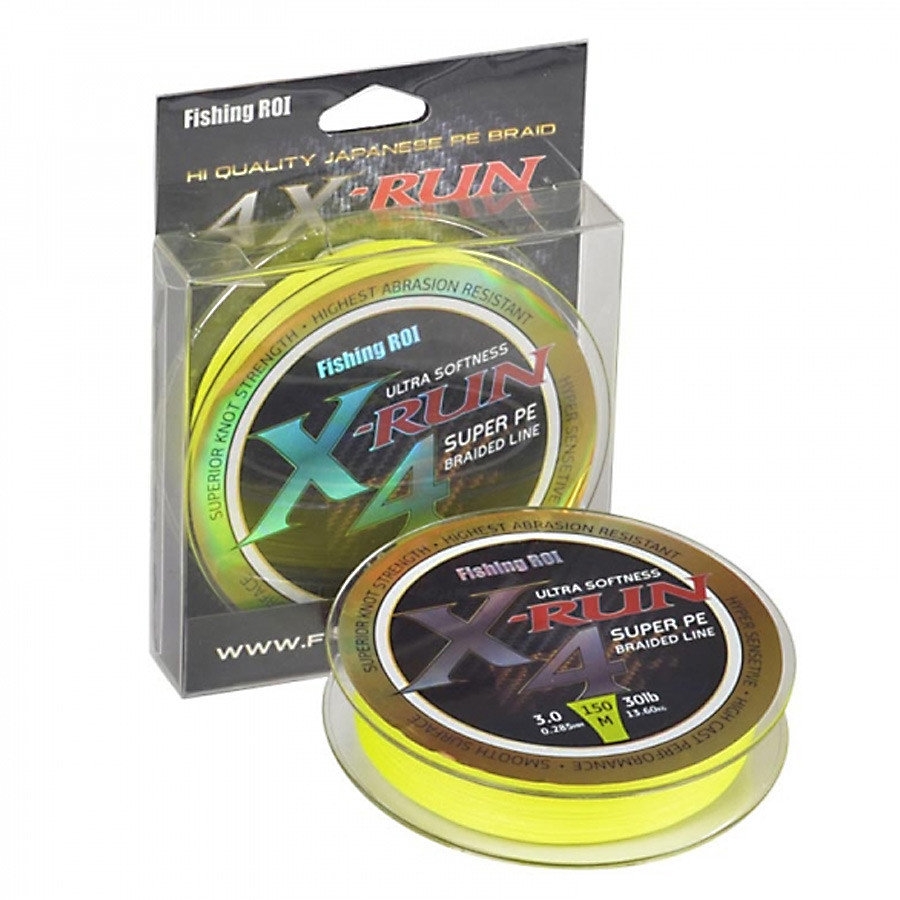 Шнур Fishing ROI X-Run Braid 4PE 150м 0,104мм 2.72кг цвет-Lemon Yellow 