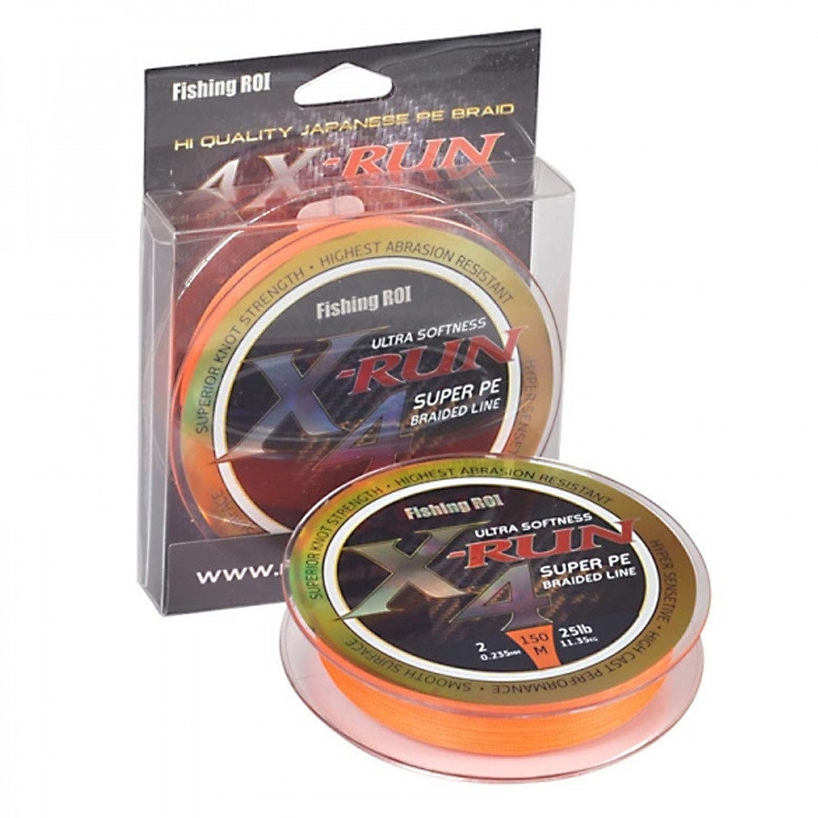 Шнур Fishing ROI X-Run Braid 4PE 150м 0,104мм 2.72кг цвет-Orange 