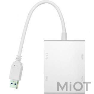 Перехідник PowerPlant USB 3.0 - HDMI, DVI, VGA, RJ45 Gigabit Ethernet (CA912087)